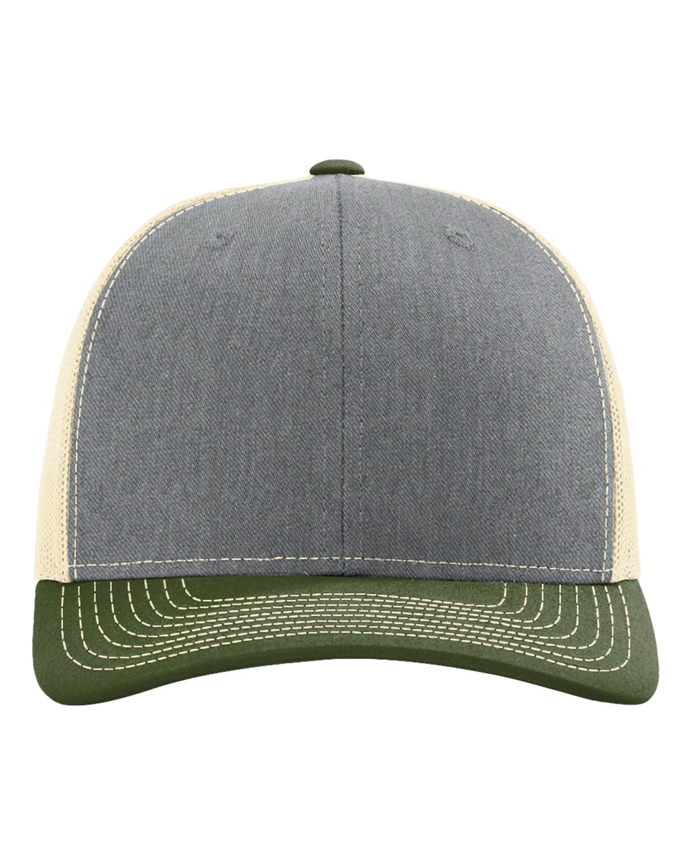 Richardson Snapback Trucker Hat (112) in Heather Grey/Birch/Army Olive