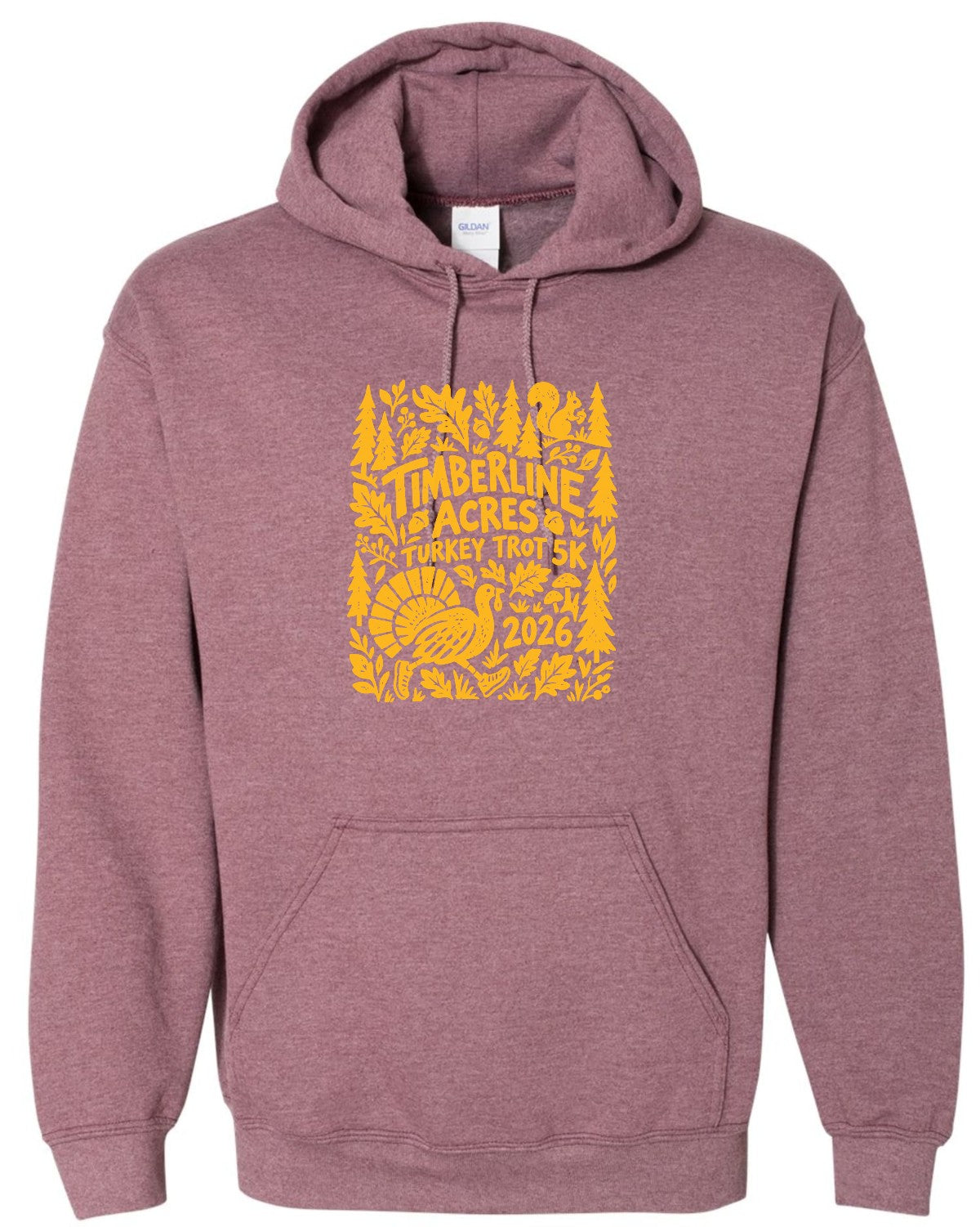 Timberline Acres Turkey Trot Unisex Heavy Blend™ Hooded Sweatshirt — Heather Dark Maroon, front