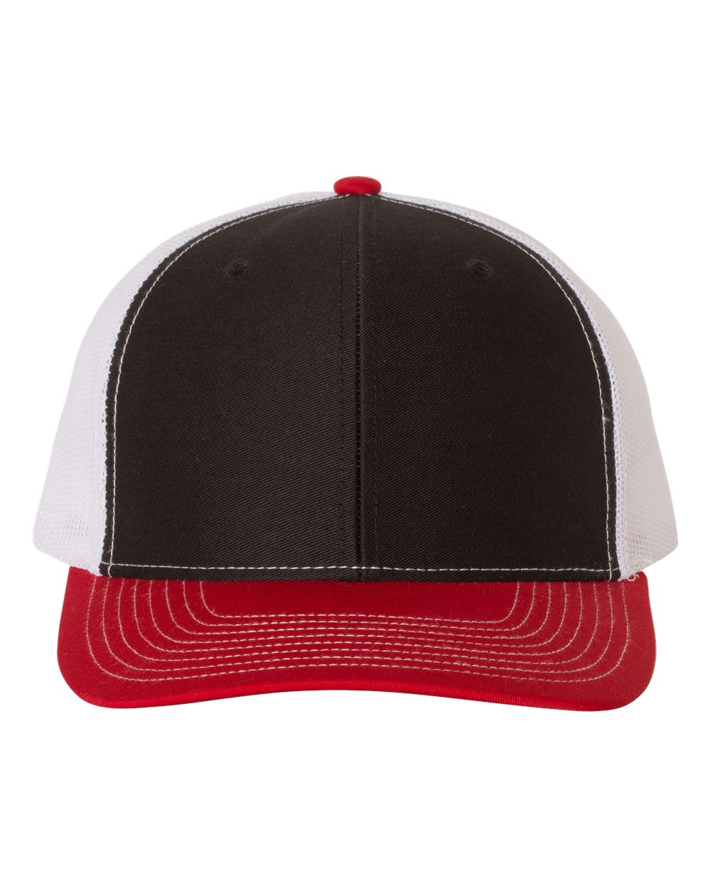 Richardson Snapback Trucker Hat (112) in Black/White/Red