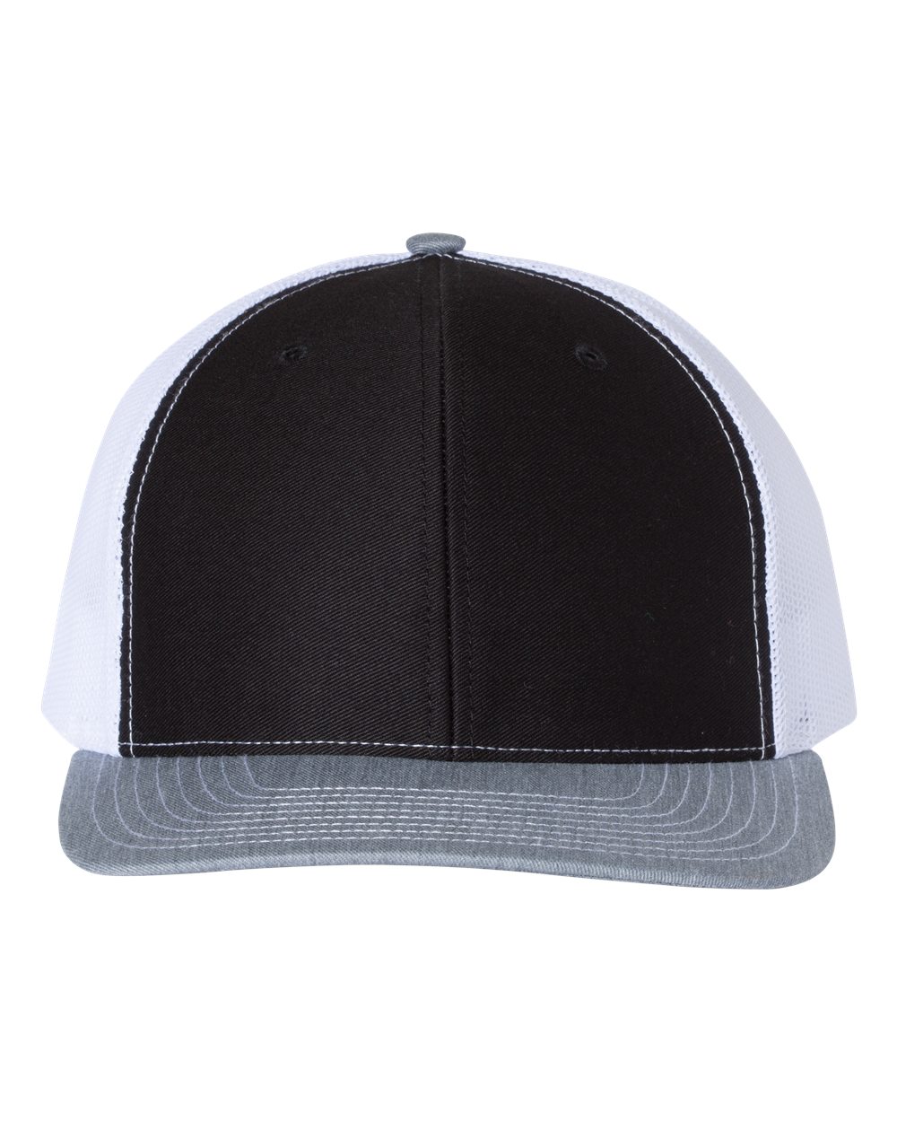 Richardson Snapback Trucker Hat (112) in Black/White/Heather Grey