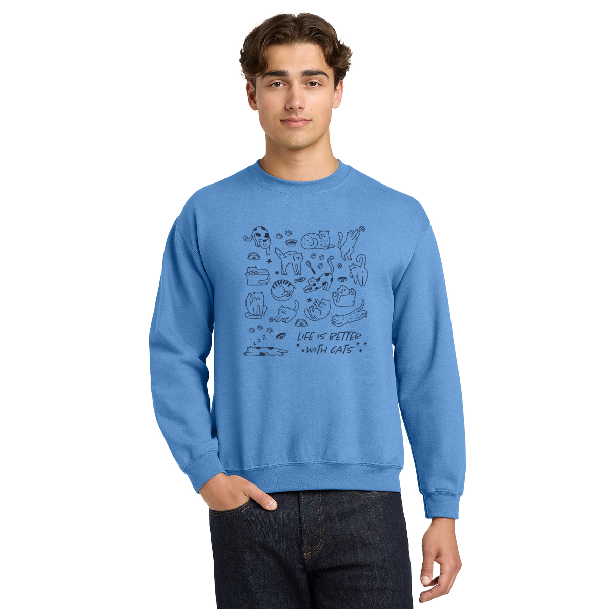 Pet Angel Adoption Life is Better with Cats Crewneck Sweatshirt