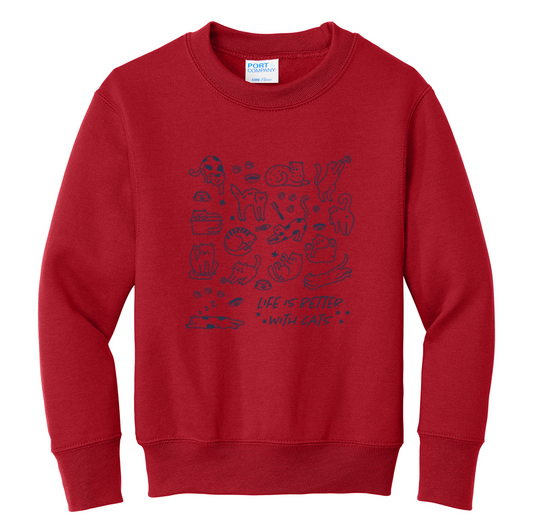 Pet Angel Life is Better with Cats Youth Crewneck Sweatshirt