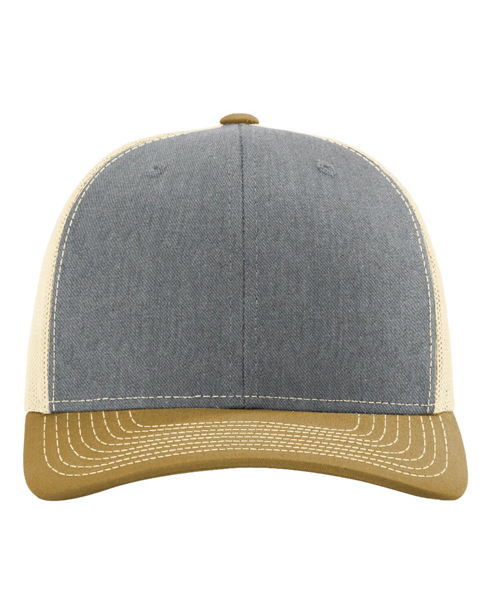 Richardson Snapback Trucker Hat (112) in Heather Grey/Birch/Amber Gold
