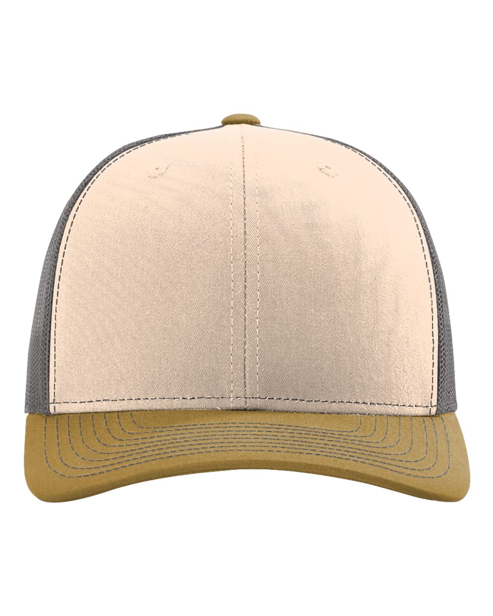 Richardson Snapback Trucker Hat (112) in Mink Beige/Charcoal/Amber Gold