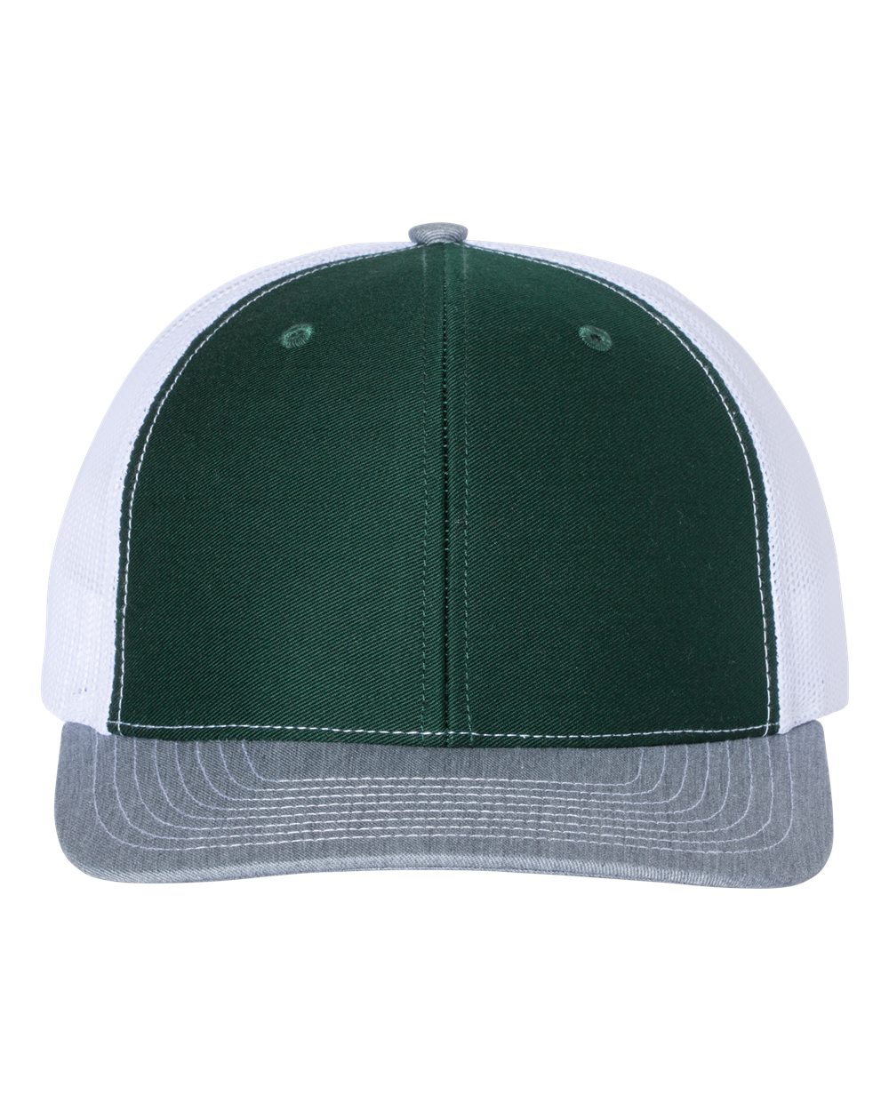 Richardson Snapback Trucker Hat (112) in Dark Green/White/Heather Grey