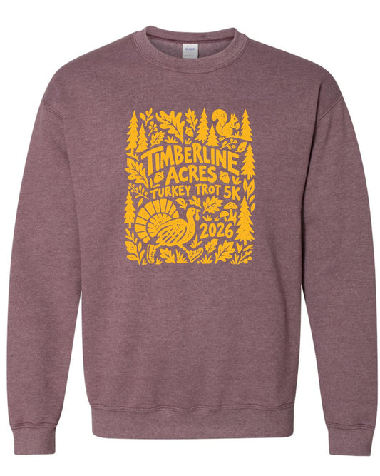 Timberline Acres Turkey Trot Unisex Heavy Blend™ Crewneck Sweatshirt — Heather Dark Maroon, front