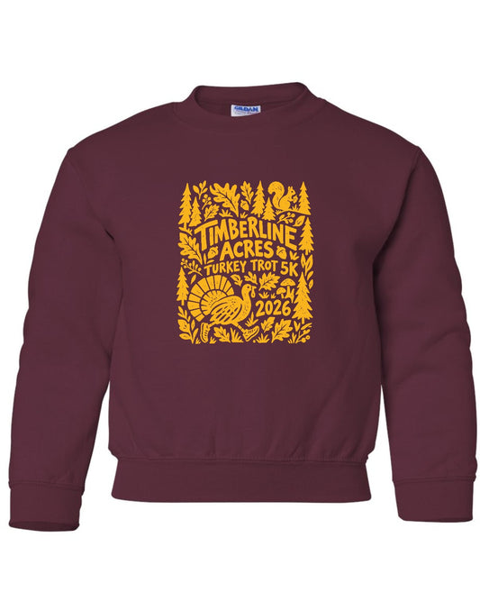 Timberline Acres Turkey Trot Youth Heavy Blend™ Crewneck Sweatshirt — Maroon, front